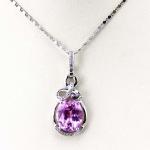 Sterling Silver Oval Pink Zircon Pendant and 925 Silver Chain Necklace (PSJ0268)