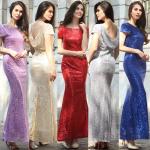 hot sale polyester short sleeve long women Bodycon evening beaded dress with
