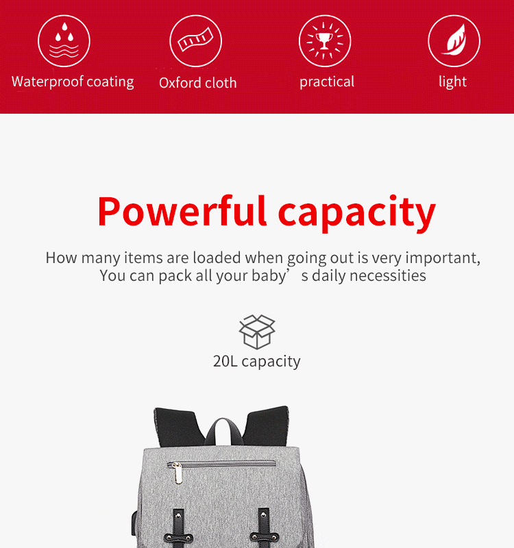 ISO9001 Fashion Mummy Maternity Nappy Diaper Bag Backpack With USB