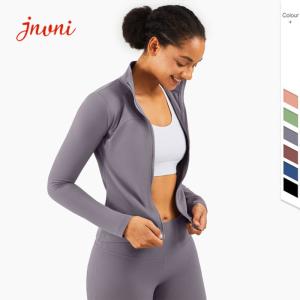 China Women Lulu Gym Long Sleeve Yoga Zip Jacket 210gsm High Neck Slim Fit factory
