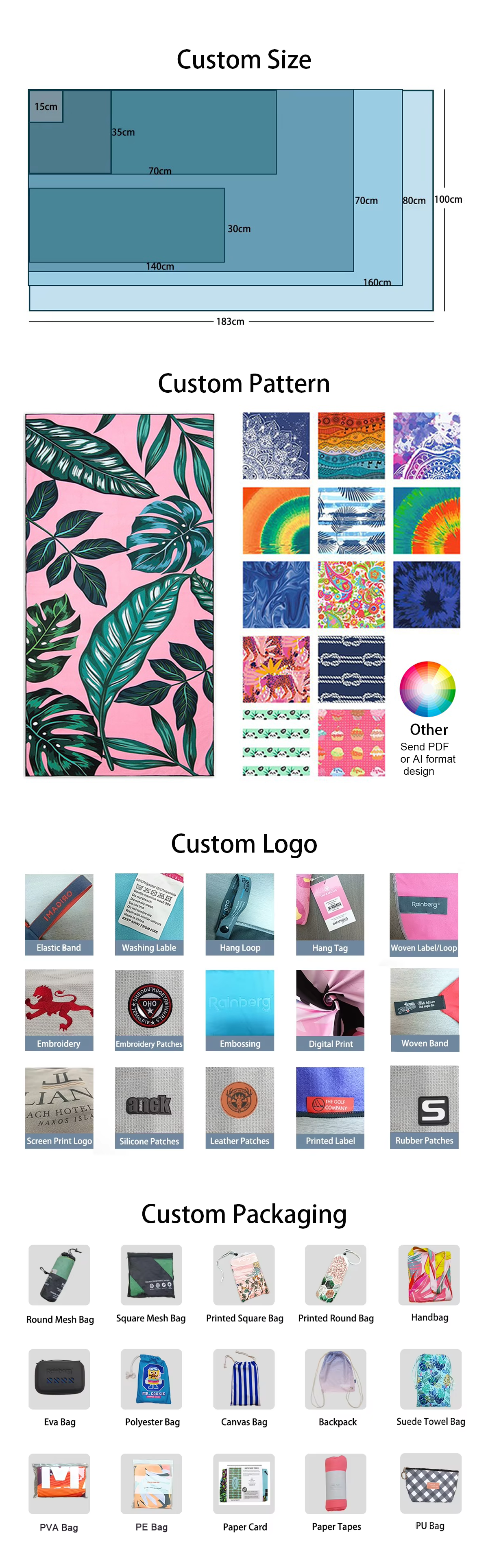 Lightweight Microfiber Beach Towel Digital Printed / Transfer Printed