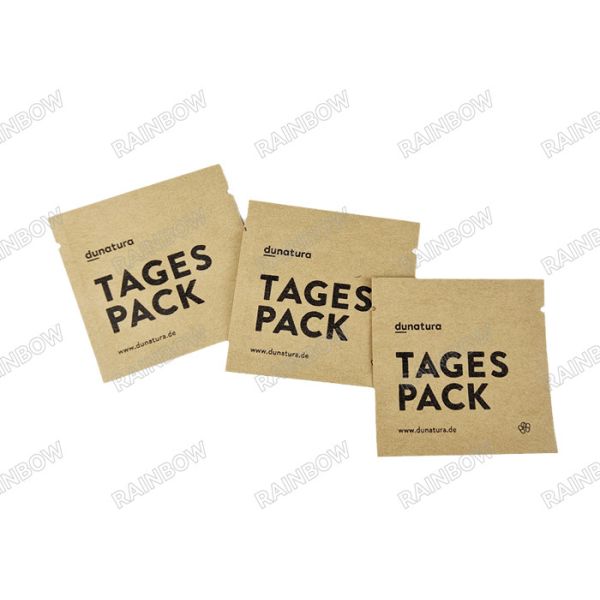 China Custom Biodegradable Empty Tea Sachet Three Side Heat Seal Tea Coffee Packaging Bag Kraft Paper Tablet Packaging Bag factory