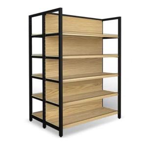 China Customized Color Wood Gondola Shelving Metal Heavy Duty For Retail Store factory