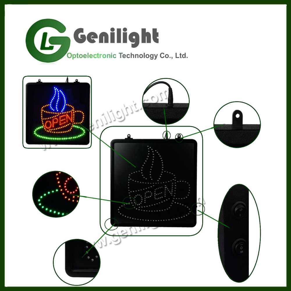 SDK Function Battery Powered Flashing LED Pizza Shop Open Sign Board With Animation