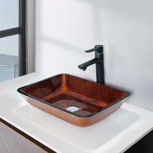 China Russet Brown Tempered Glass Basin Bowl Rectangular Table Top Solid factory
