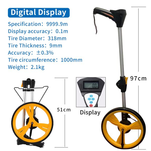 Manual Distance Measurement Wheel Digital Display Electronic Road Measuring Mechanical Measurement Wheel Roller