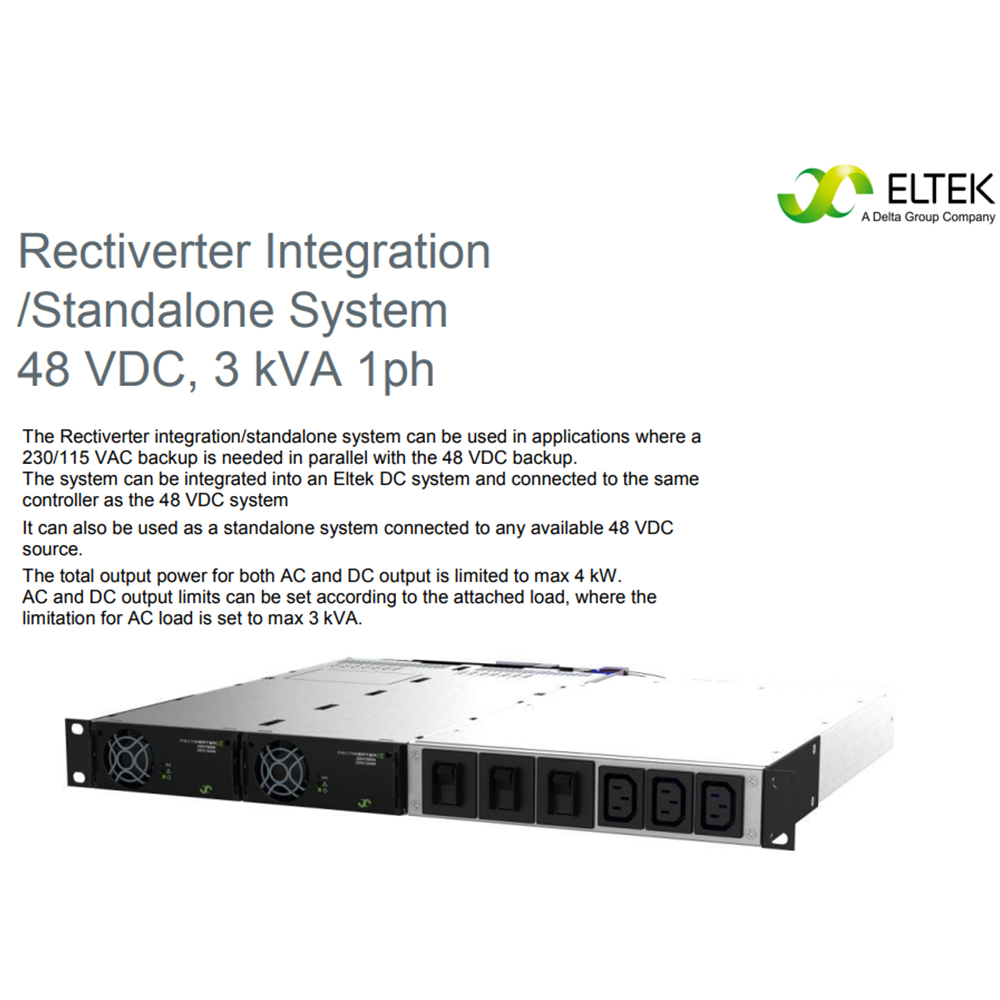 3kVA 1phase 48VDC Eltek Rectiverter 1U DC Power System For Telecom 4G Railway Power Utilities