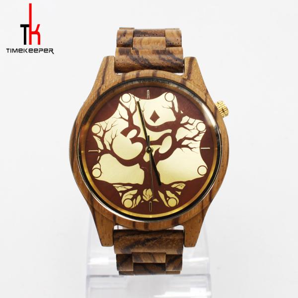 Luxury brand natural zebral wood watch custom logo Japan movt quartz watch wood