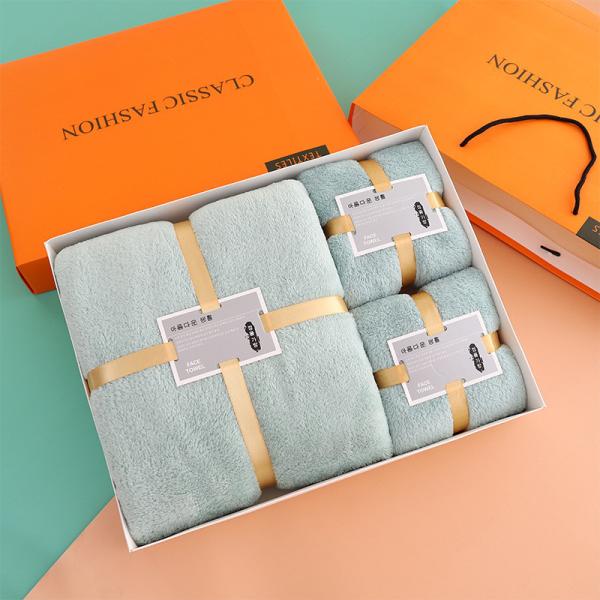 3 Pieces Bath Towel Gift Set Adult Coral Velvet Towel with Box and Microfiber