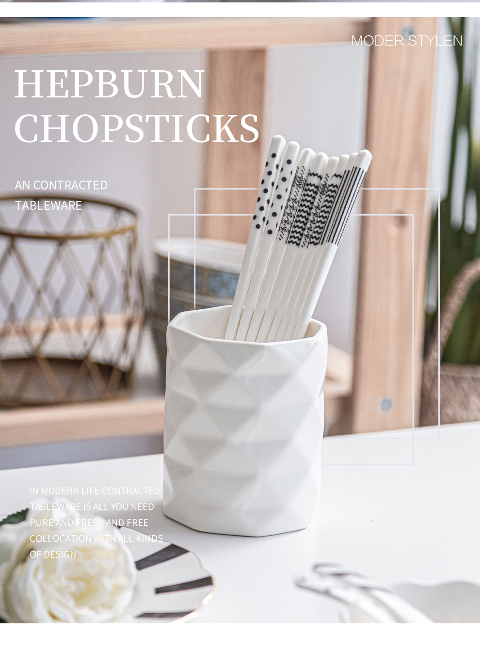 Stylish Hepburn Style Ceramic Chopsticks Gift Set For Chinese Porcelain Sushi Lovers