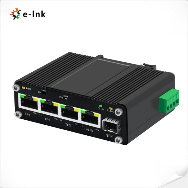 China Mini Industrial 3-Port 10/100/1000T + 1-Port 100/1000X SFP PD Switch with PoE Splitter Function factory