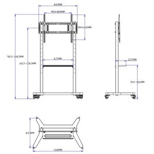 55"- 86" Adjustable Mobile TV Stand With Wheels, Compatibility For 43"-100" Flat