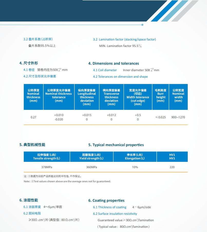B27G120 Oriented Silicon Steel Thickness 0.5mm