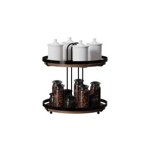China 2 Tiers Standing Type Wood Element Mdf Round Household Multifunctional Stylish Metal Kitchen Organizer Seasoning Organizer factory