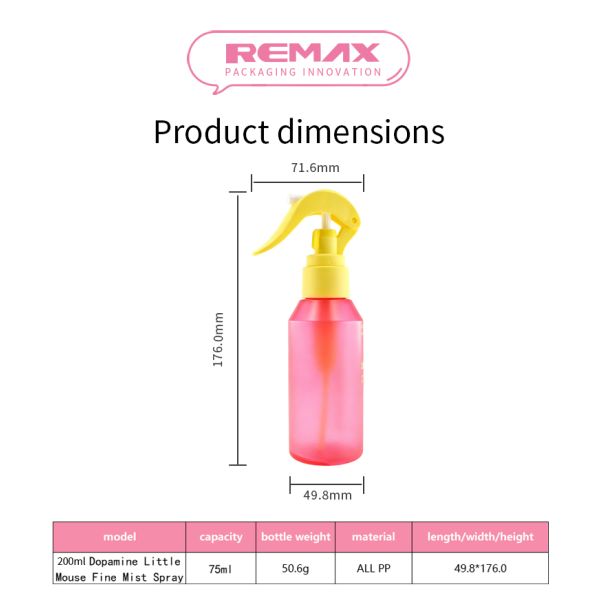 Refillable 200ml Yellow Mouse Sprayer Plastic Bottle
