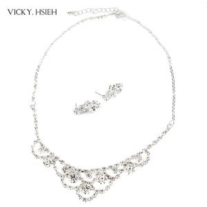 China VICKY.HSIEH Silver Tone Wedding Bridal Crystal Rhinestone Princess Necklace Earring Set factory
