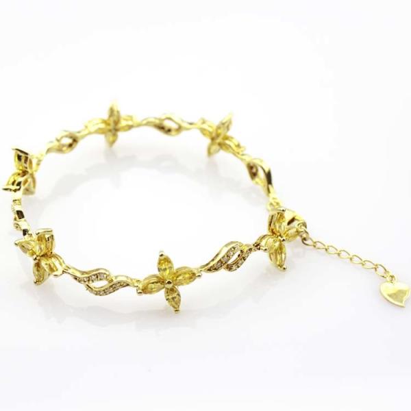 Yellow Gold Plated 925 Silver Jewellery Quatrefoil Citrine Cubic Zircon Tennis