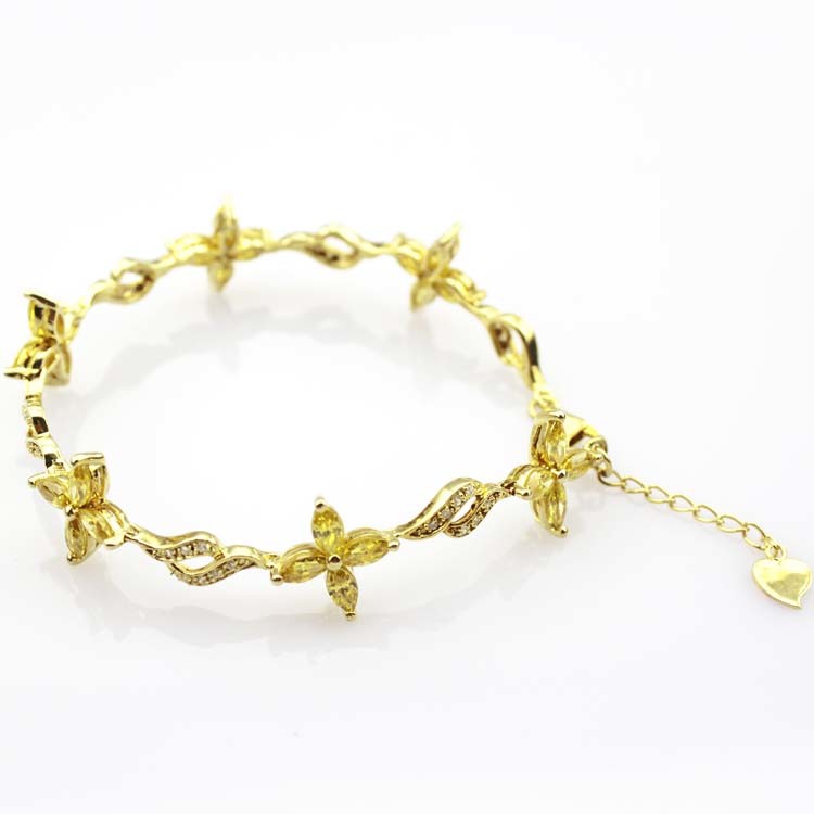 Yellow Gold Plated 925 Silver Jewellery Quatrefoil Citrine Cubic Zircon Tennis Bracelet (B04PURPLE)