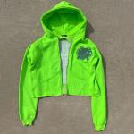 Zip Up Acid Wash Hoodies Distressed Embroidery Applique Custom French Terry Crop