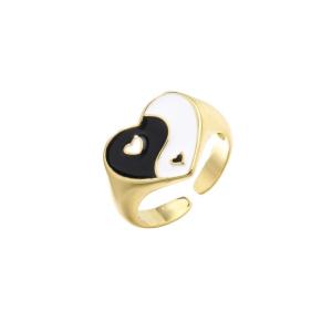 China Heart Gold Yin Yang Ring Dripping Oil Womens Adjustable Silver Rings OEM factory