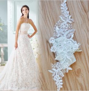 China Cord Lace Applique Ivory Color Embroidery Flower for Wedding Dress factory