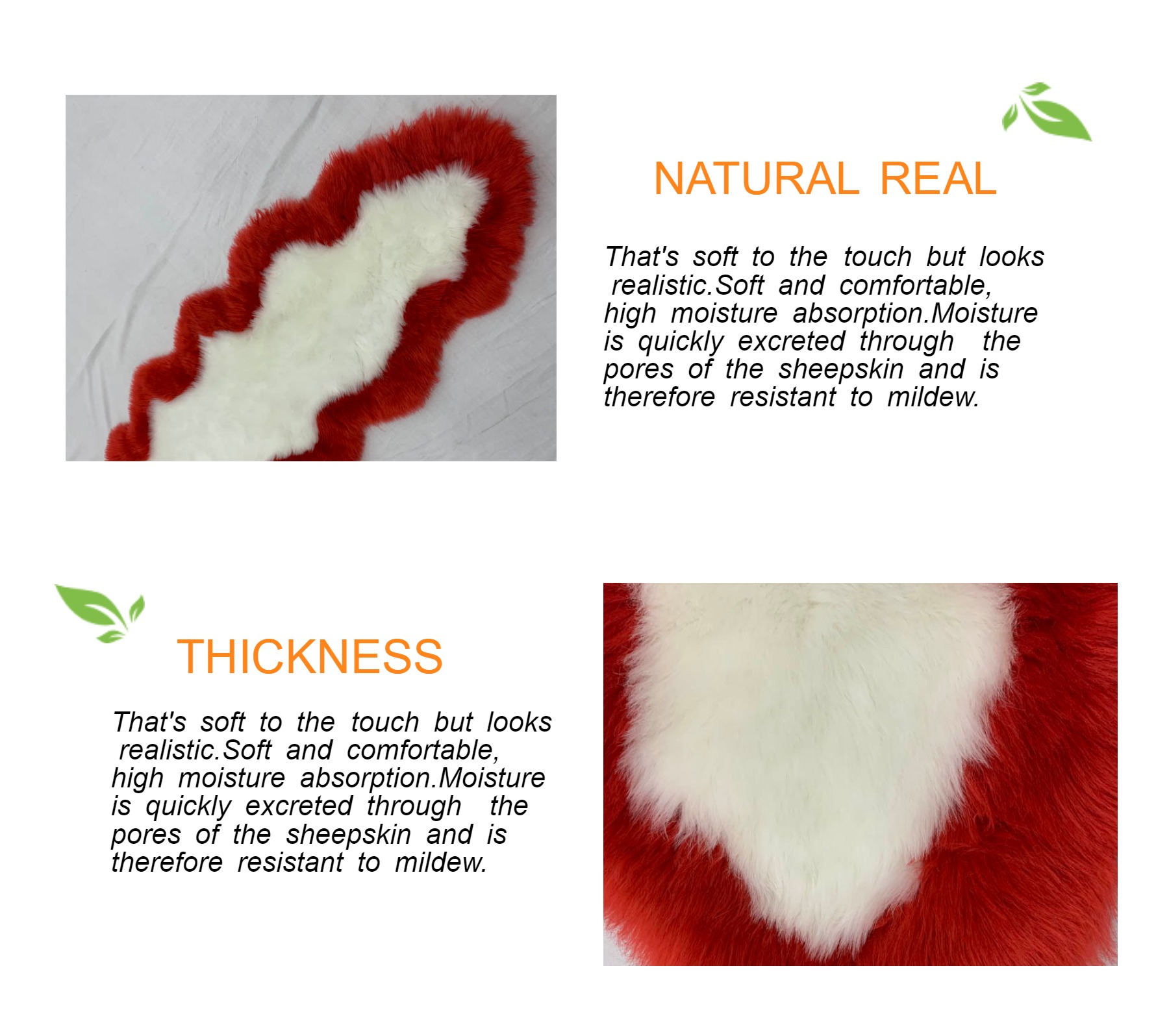 Imitation Washable Sheepskin Rugs Dyed White Red