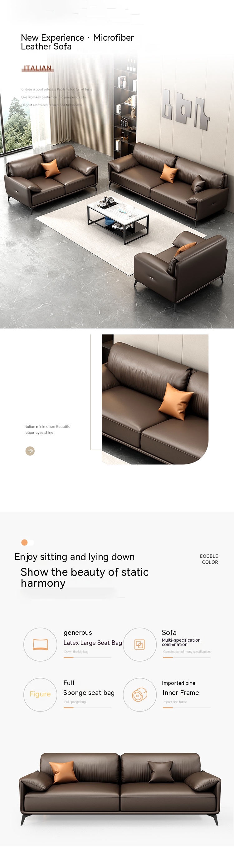 Office Conference Room Sectional Sofa Set 1 1 2 with Tea Table in Italian Design Leather