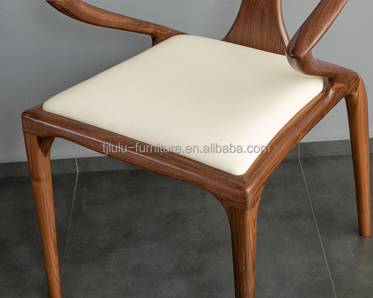 Nordic Solid Wood Bedroom Dining Chair with Armrest Modern Design Lacquered Finish