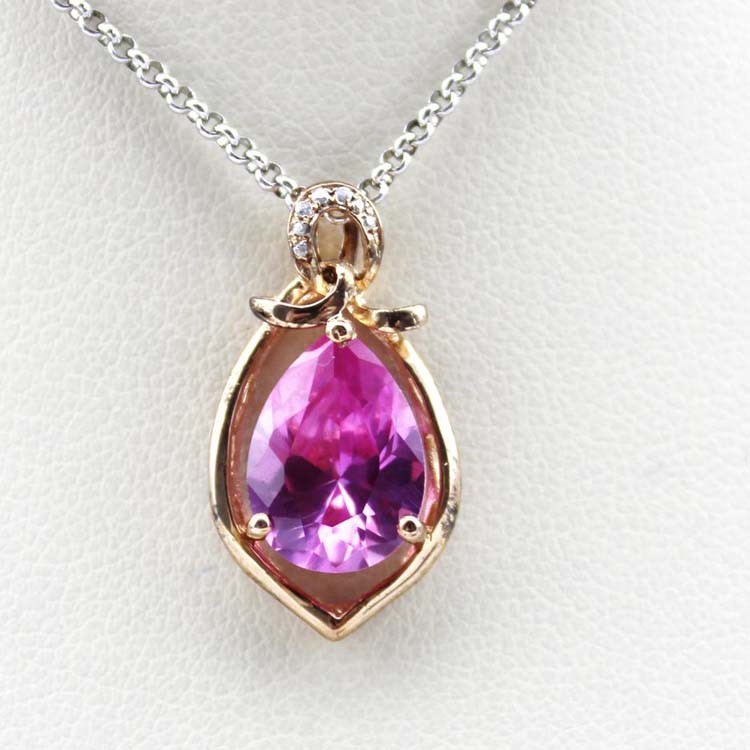 Sterling Silver 18k Rose Gold Plated 8mmx12mm Pink Cubic Zirconia Pendant(PSJ0428)