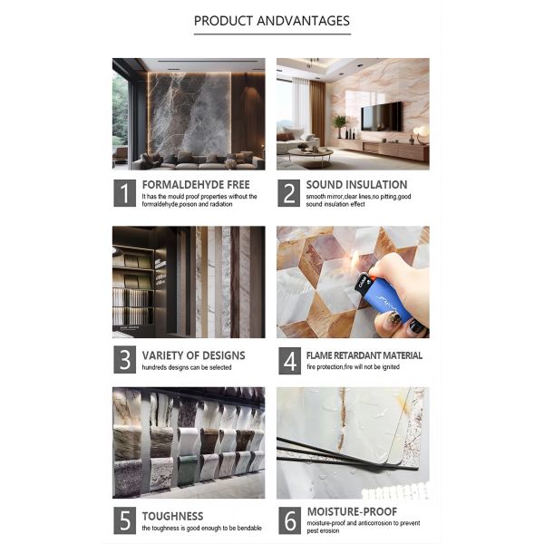 Modern Style Gilded Gold Design SPC Marble Alternative Wall Panel Board PVC Plastic Material UV Marble Sheet