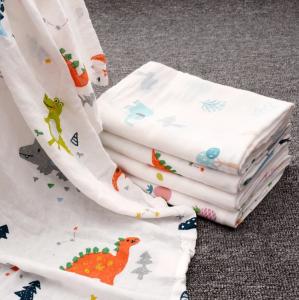 China Combed Organic Cotton Double Gauze Fabric Red Lovely Dinosaur Reactive Printing factory