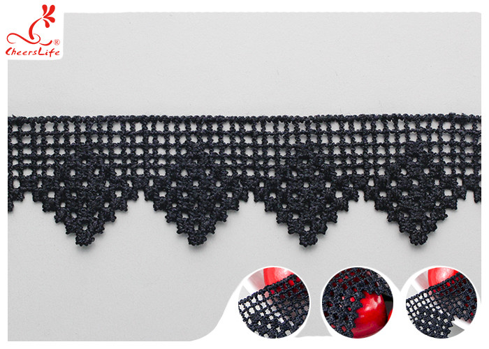 Black French Venice Guipure Lace Trim With Chemical Polyester Fiber Azo Free Dye