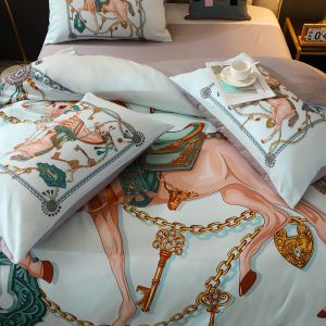Diagonal Pattern Designer Digital Printing 4 PCS Bedding Sets Color Fastness