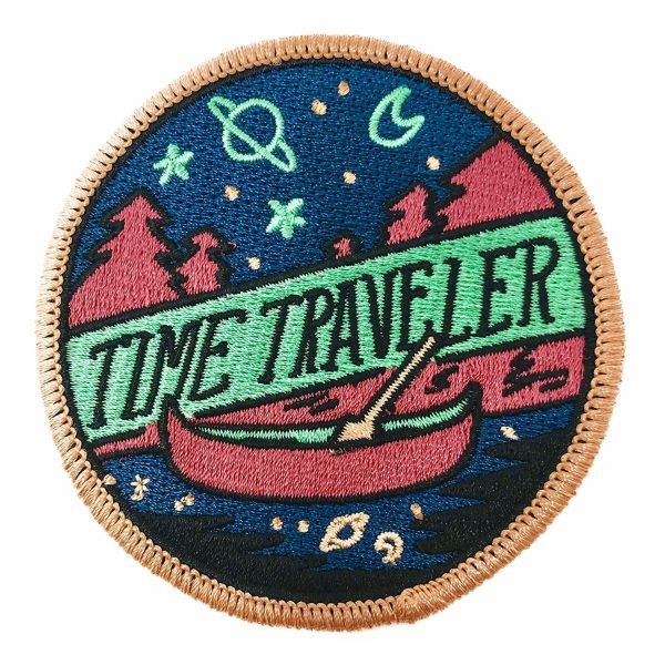 China Time Traveler Woven Badges Personalised Embroidered Iron On Badges factory