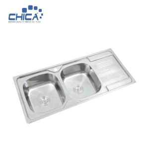 China CH11050 USU304 Stainless Steel Press Kitchen Sinks Large and Small Double Bowl Kitchen Sink factory
