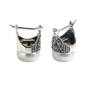 China 925 Silver Simulated Shell Pearl Drop Hoop Earrings Thai Vintage Jewelry (E12142) factory