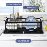 Multifunctional Bamboo Steel Dish Drainer Basket , Kitchen Plate Rack