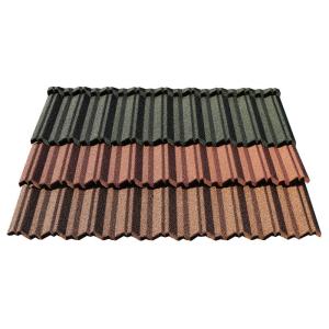 China 1340*420 AZ120 Galvalume Modern Classic Roof Weather Resistant Roofing Material Bevel Edge Tile Stone Coated Metal Tiles factory