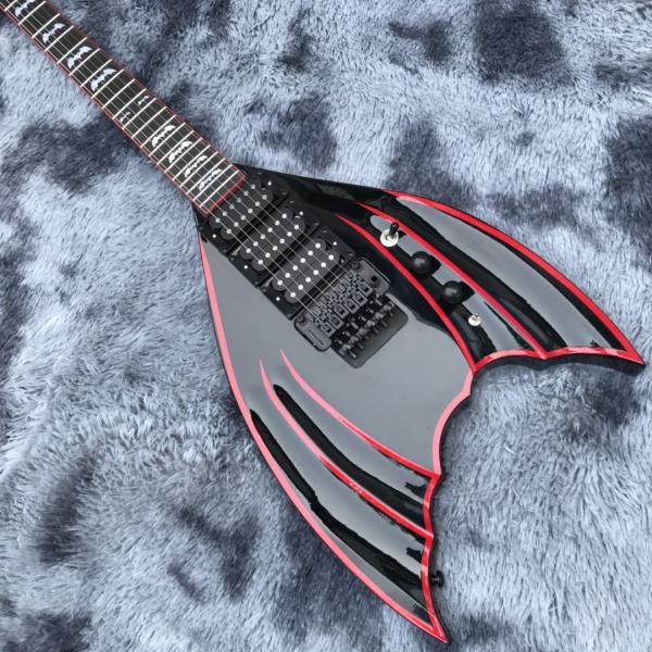 Custom black Bat 6-strings tremolo bridge electric guitar mahogany body black