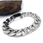 Men's Curb Link Chain Bracelet 316l Titanium Stainless Steel 15mm Width Silver