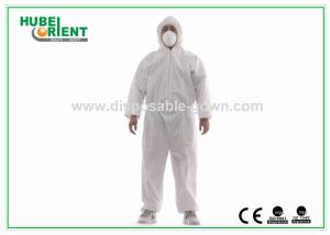 China Durable Cleanroom SMS Disposable Hooded Coveralls 50gsm Zipper Front factory