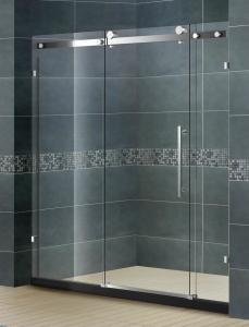 China Frameless Inline Bathroom Shower Enclosures Sliding Door With Big Hanging Wheels 8 MM factory