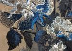 Bule Floral Embroidered Polyester Net Lace Fabric For Wedding Gown Dresses