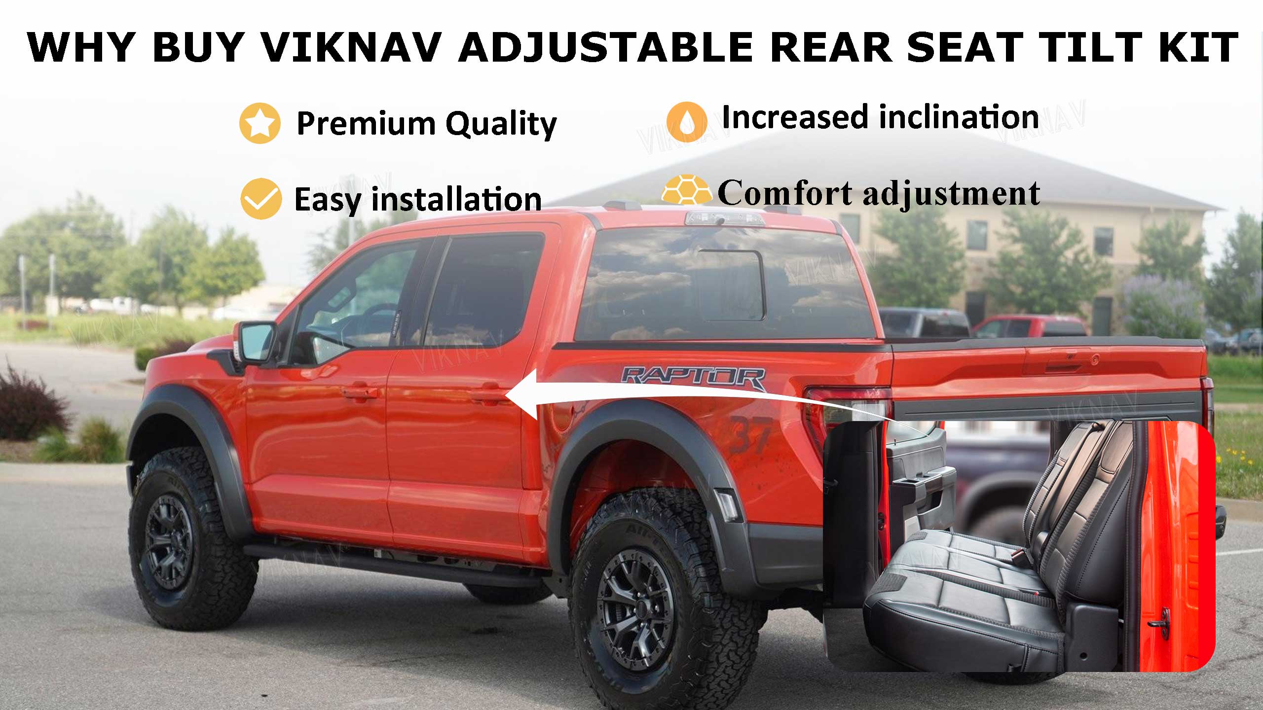 Viknav Black Adjustment Rear Seat Recline Kit Sets Suitable For Ford F150 2015-2019 Seat Adjustment