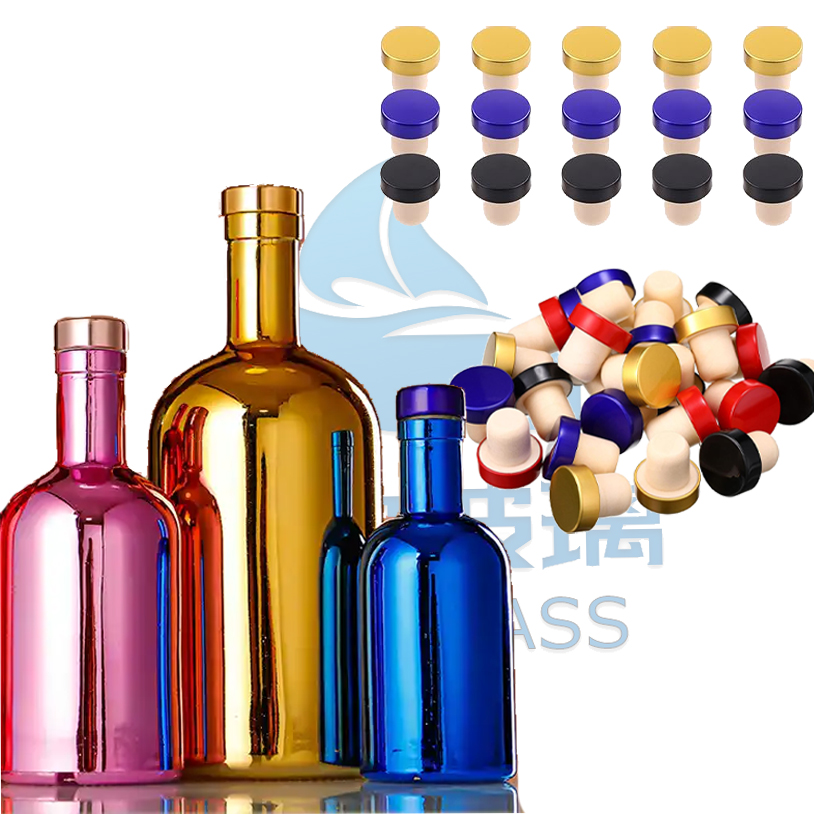 Super Flint Glass Empty Vodka Whiskey Wine Glass Bottle with Electroplated Finish