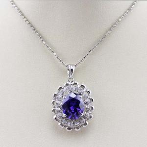 China 925 Silver 9mmx11mm Oval Amethyst Cubic Zircon Pendan Silver Chain Necklace (PSJ0178) factory