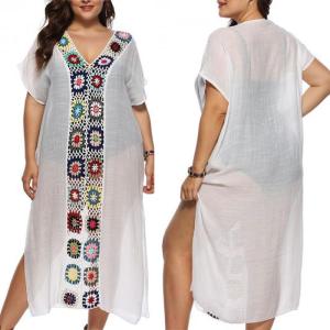 China Women white see-through beach kimono style maxi dress with flower print factory