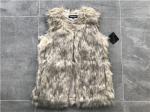 Natural Flax Womens Faux Fur Gilet , Collarless V Neck Coat TW74298