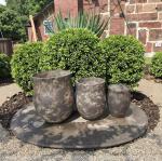 Vintage Round Fiber Clay Flower Pots - Hand - Crafted Aged for Garden & Patio