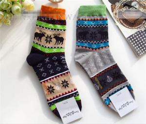 China Colorful christmas deer patterned design cosy cotton winter dress socks factory